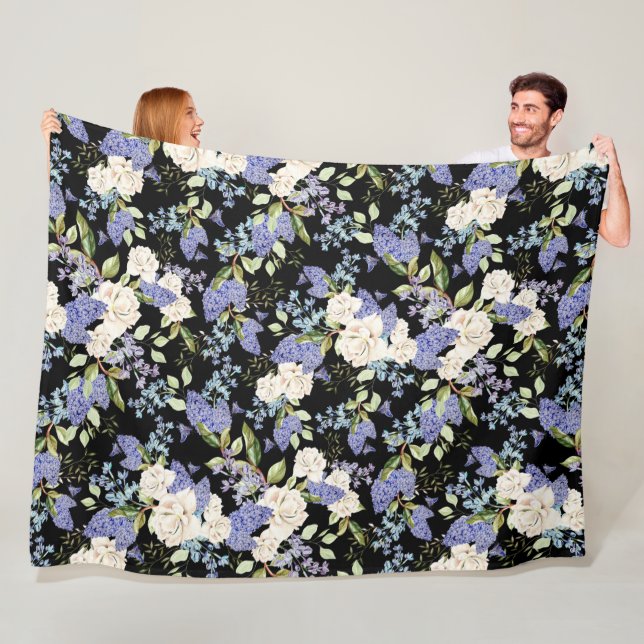 Beautiful Floral Pattern Lilac Roses Foliage  Fleece Blanket (In Situ)