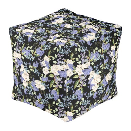 Beautiful Floral Pattern Lilac Roses Foliage  Pouf