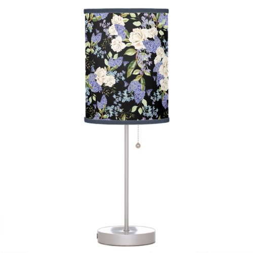 Beautiful Floral Pattern Lilac Roses Foliage  Table Lamp