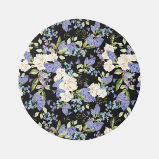 Beautiful Floral Pattern Roses Iris Pink Blue  Rug