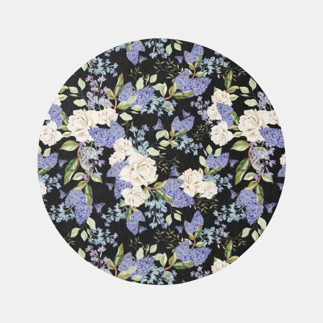 Beautiful Floral Pattern Roses Iris Pink Blue  Rug (Front)