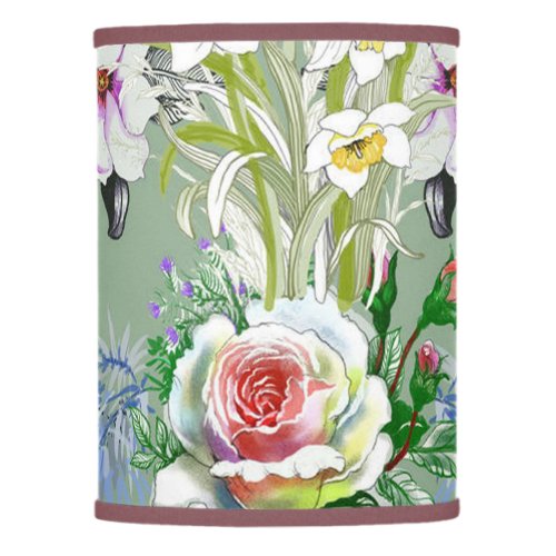 Beautiful Floral Pattern Roses Wildflowers Green Lamp Shade