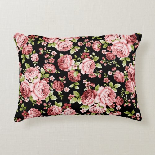 Beautiful Floral Pattern Roses with Green Foliage Accent Pillow