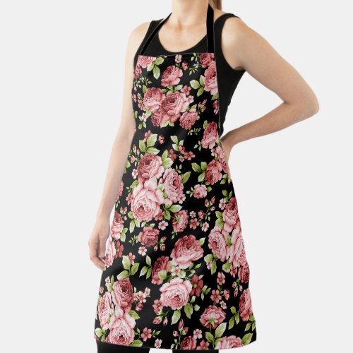 Beautiful Floral Pattern Roses with Green Foliage Apron