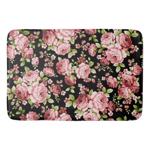 Beautiful Floral Pattern Roses with Green Foliage Bath Mat