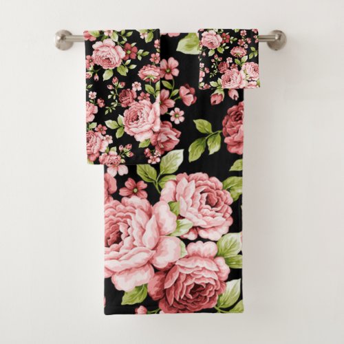Beautiful Floral Pattern Roses with Green Foliage Bath Towel Set