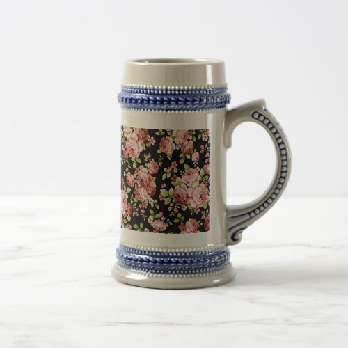 Beautiful Floral Pattern Roses with Green Foliage Beer Stein