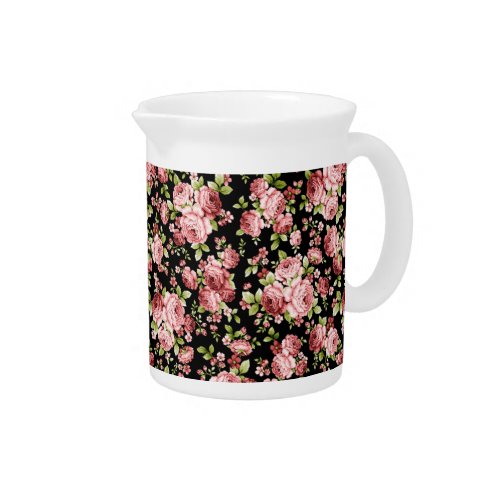 Beautiful Floral Pattern Roses with Green Foliage Beverage Pitcher
