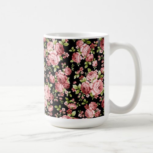 Beautiful Floral Pattern Roses with Green Foliage Coffee Mug