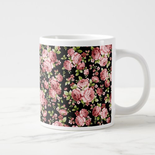 Beautiful Floral Pattern Roses with Green Foliage Giant Coffee Mug
