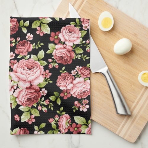 Beautiful Floral Pattern Roses with Green Foliage Kitchen Towel