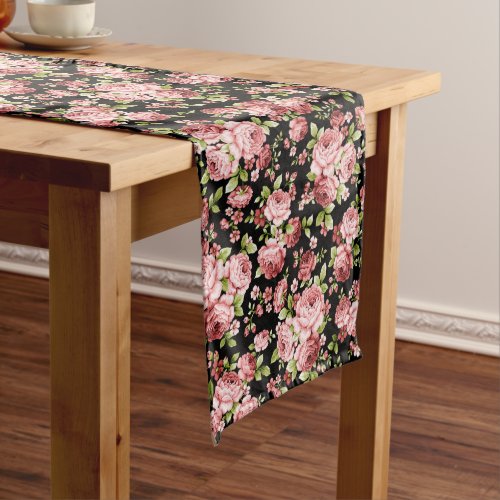 Beautiful Floral Pattern Roses with Green Foliage Long Table Runner