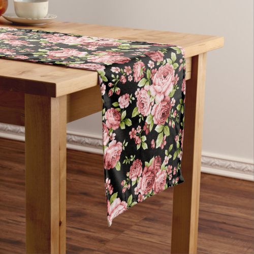 Beautiful Floral Pattern Roses with Green Foliage Long Table Runner