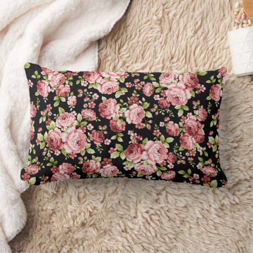 Beautiful Floral Pattern Roses with Green Foliage Lumbar Pillow