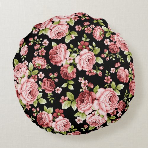 Beautiful Floral Pattern Roses with Green Foliage Round Pillow