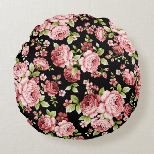 Beautiful Floral Pattern Roses with Green Foliage Round Pillow