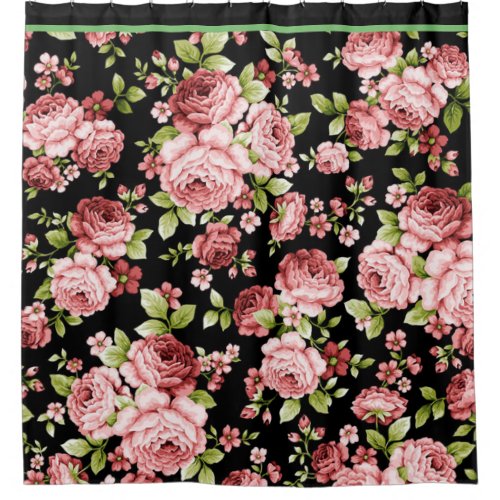 Beautiful Floral Pattern Roses with Green Foliage Shower Curtain