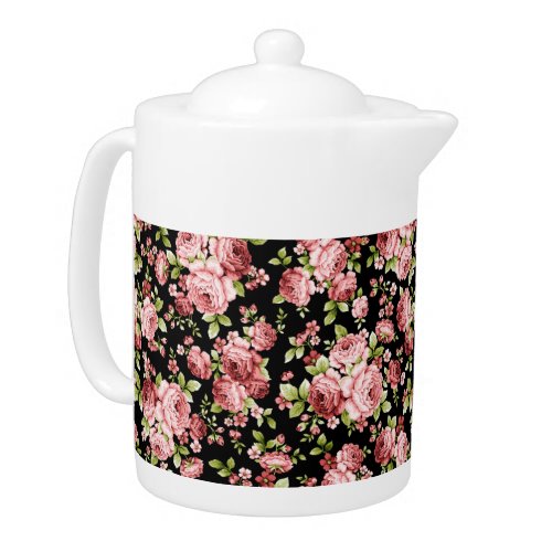 Beautiful Floral Pattern Roses with Green Foliage Teapot