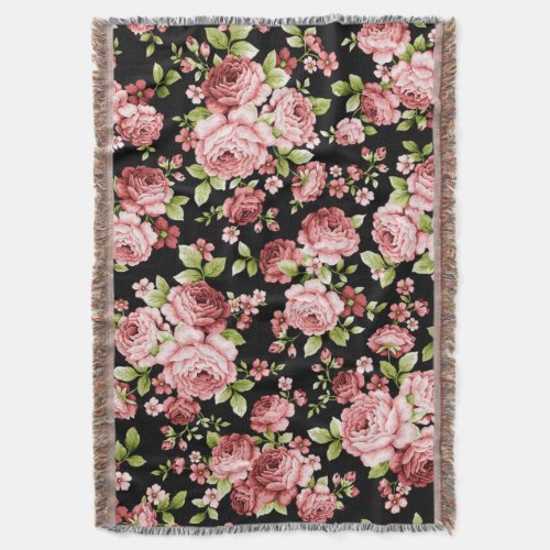 Beautiful Floral Pattern Roses with Green Foliage Throw Blanket