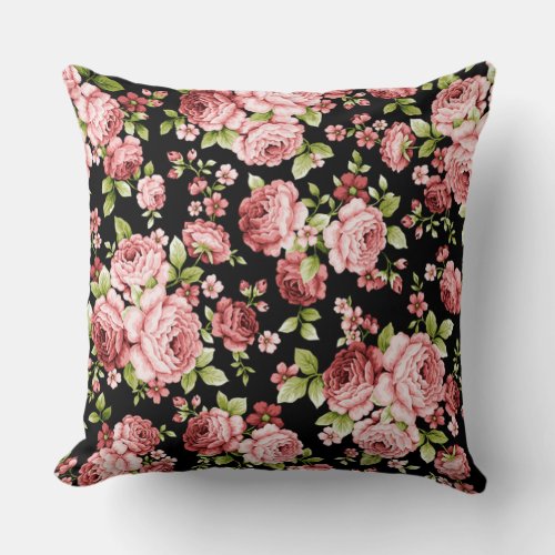 Beautiful Floral Pattern Roses with Green Foliage Throw Pillow