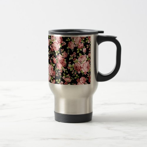 Beautiful Floral Pattern Roses with Green Foliage Travel Mug