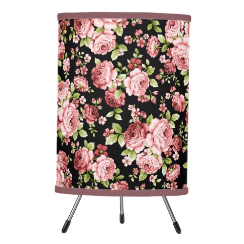 Beautiful Floral Pattern Roses with Green Foliage Tripod Lamp
