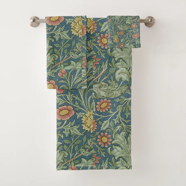 Beautiful Floral Pattern William Morris Green Pink Bath Towel Set | Zazzle
