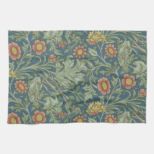 Beautiful Floral Pattern William Morris Green Pink Kitchen Towel (Horizontal)
