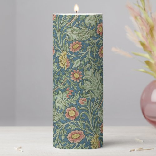 Beautiful Floral Pattern William Morris Green Pink Pillar Candle