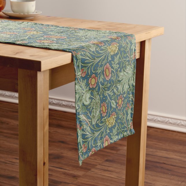 Beautiful Floral Pattern William Morris Green Pink Short Table Runner (In Situ)