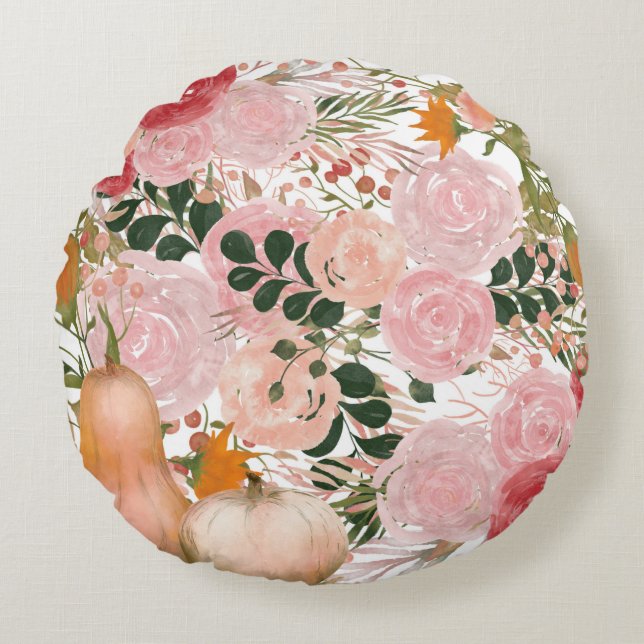 Beautiful Floral Pattern With Bright Autumn Leaves Round Pillow (Front)