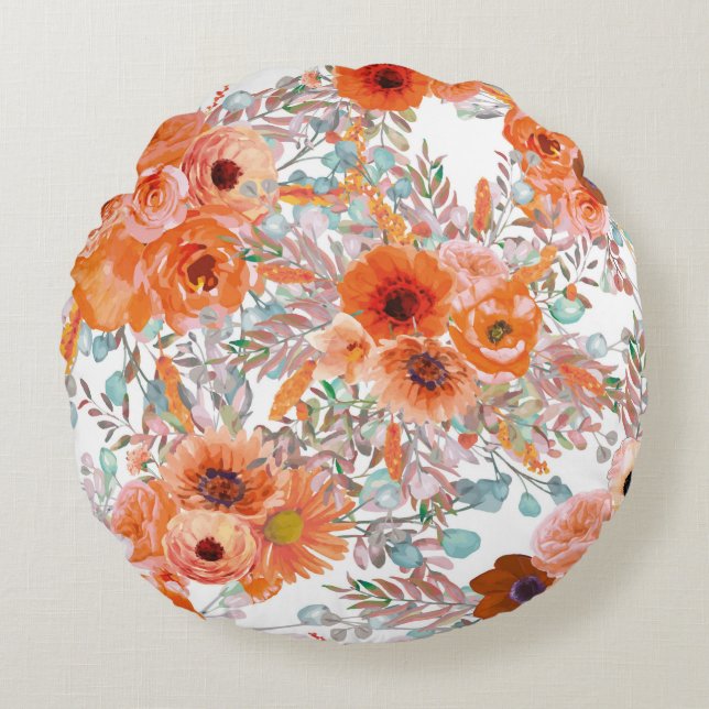 Beautiful Floral Pattern With Bright Autumn Leaves Round Pillow (Front)
