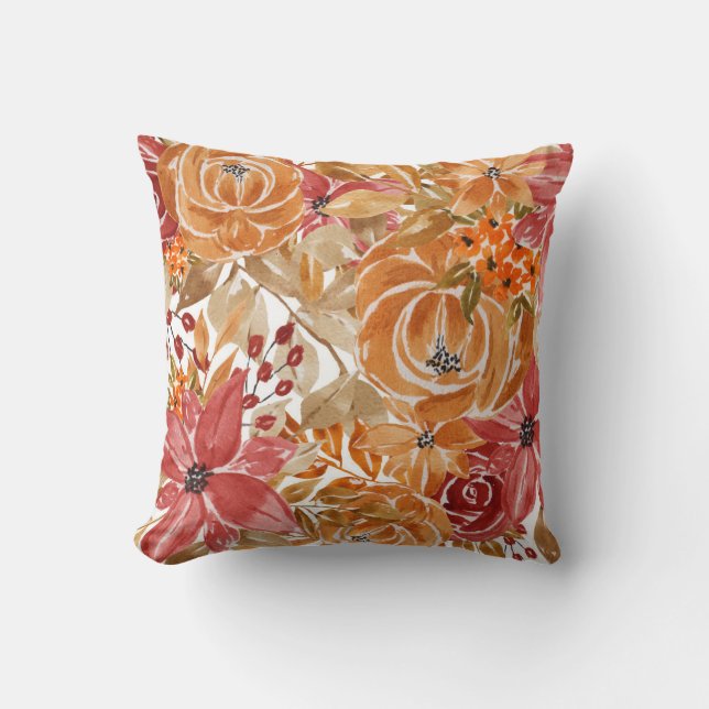 Beautiful Floral Pattern With Bright Autumn Throw Pillow (Front)