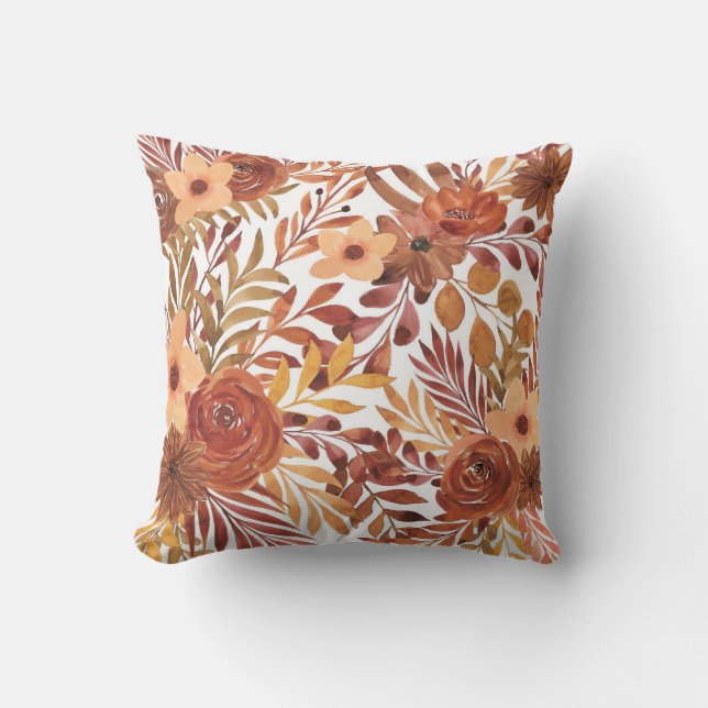 Beautiful Floral Pattern With Bright Autumn Throw Pillow (Front)