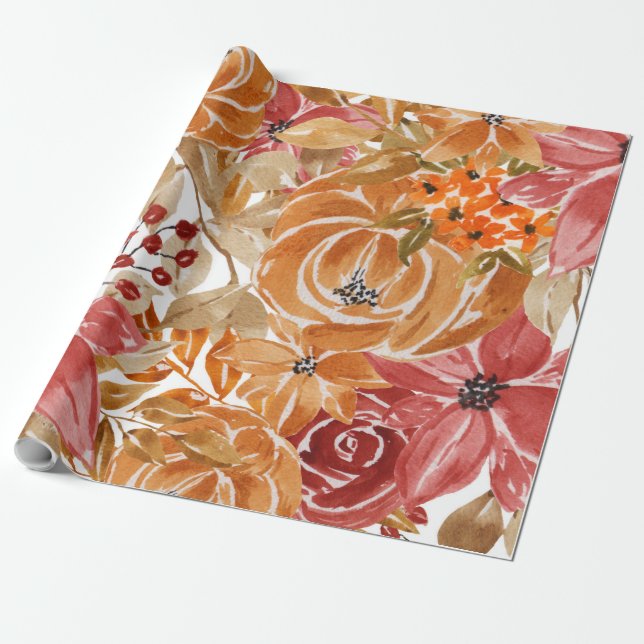 Beautiful Floral Pattern With Bright Autumn Wrapping Paper (Unrolled)