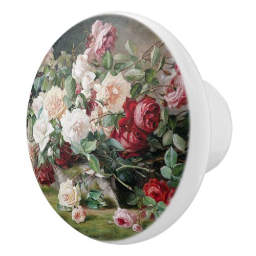 Beautiful Floral Pattern with Roses and Foliage  Ceramic Knob