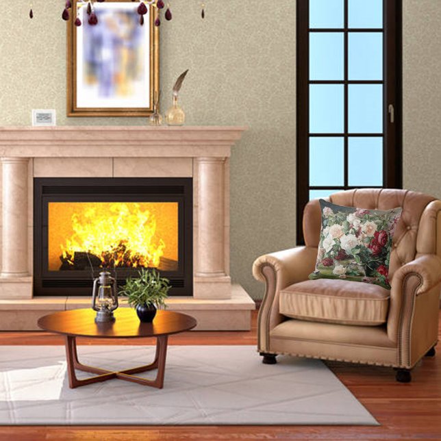 Beautiful Floral Pattern with Roses and Foliage  Throw Pillow (Creator Uploaded)