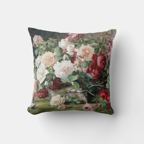 Beautiful Floral Pattern with Roses and Foliage  Throw Pillow