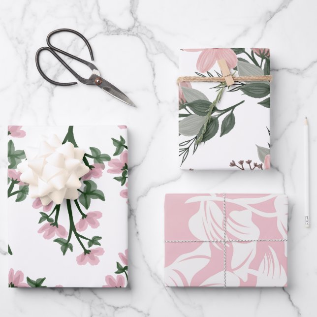 Beautiful Floral Pattern Wrapping Paper Sheets (Front)