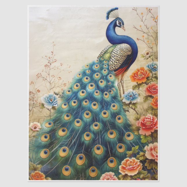 Beautiful Floral Peacock Decoupage Tissue Paper (Front)