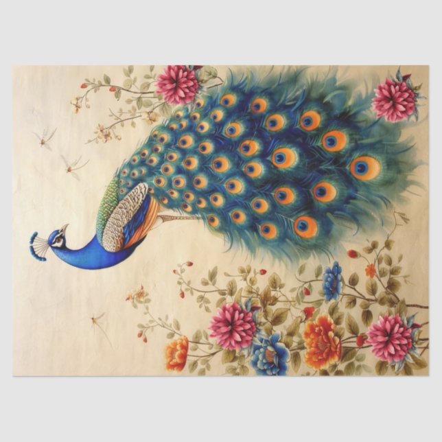 Beautiful Floral Peacock Decoupage Tissue Paper (Front)