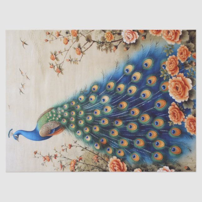 Beautiful Floral Peacock Decoupage Tissue Paper (Front)