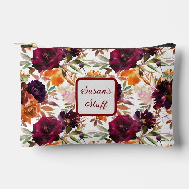 Beautiful Floral Personalized  Accessory Pouch (Front)