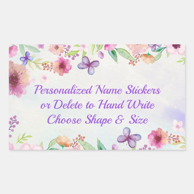 Beautiful Floral, Personalized Name Stickers (Front)