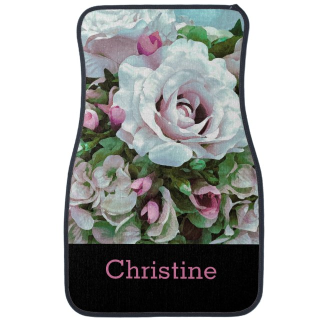 Beautiful Floral Personalized (Set of 4) Car Floor Mat (Front)