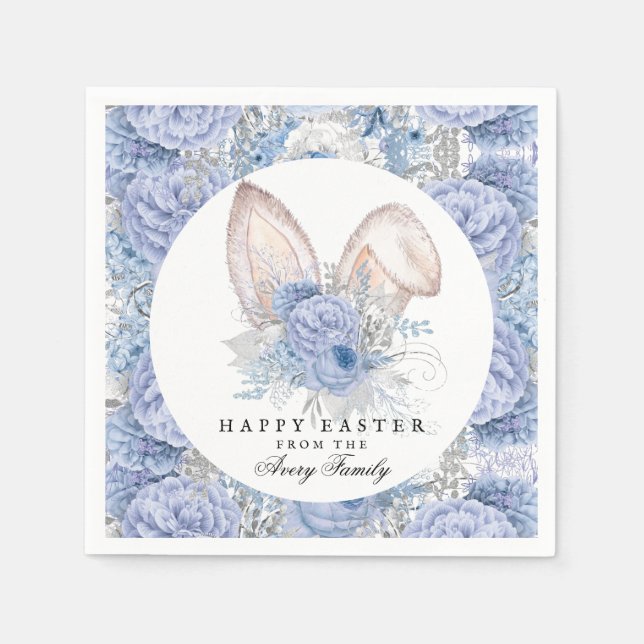 Beautiful Floral Personalized Watercolor Easter Napkins (Front)