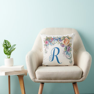 Beautiful Floral Pillow with Large Monogram
