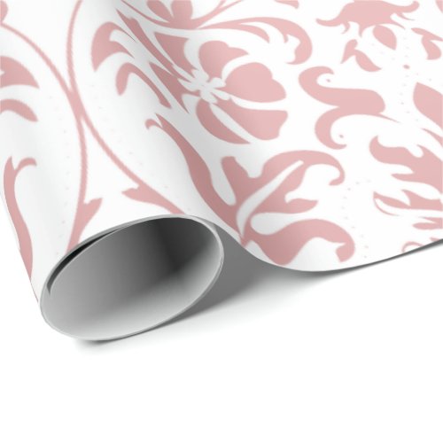 Beautiful Floral Pink and White Damask Design Wrapping Paper