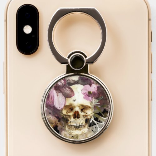 Beautiful Floral Pink Creepy Death Skull Phone Ring Stand