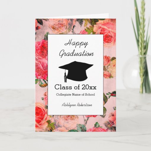 Beautiful Floral Pink Graduation Card | Zazzle
